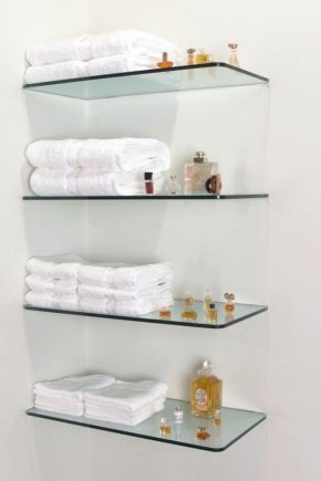  Kylpyhuoneen lasihyllyt: vinkkejä valinta ja majoituksen ominaisuudet