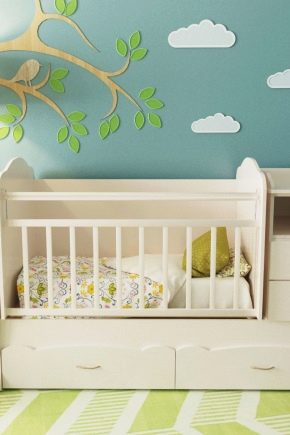  مهود لحديثي الولادة مع خزانة ذات أدراج: تنوع من الأشكال والأحجام ، نصائح حول الاختيار