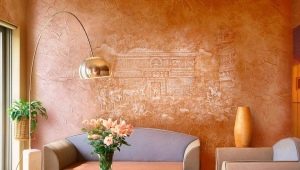  Decoratieve verf voor muren met het effect van zand: interessante opties in het interieur