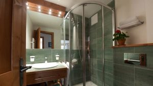  Shower cabin in the interior design of a small bathroom