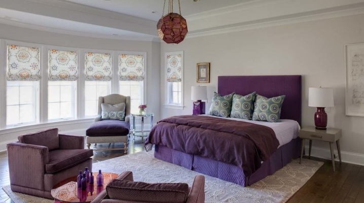  غرفة نوم بألوان الرمادي البنفسجي