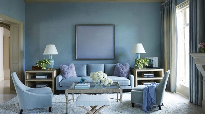  دقة تصميم غرفة المعيشة باللون الأزرق
