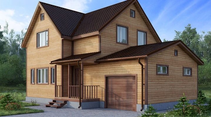  Twee verdiepingen tellend huis van hout: tekeningen en bouwplannen