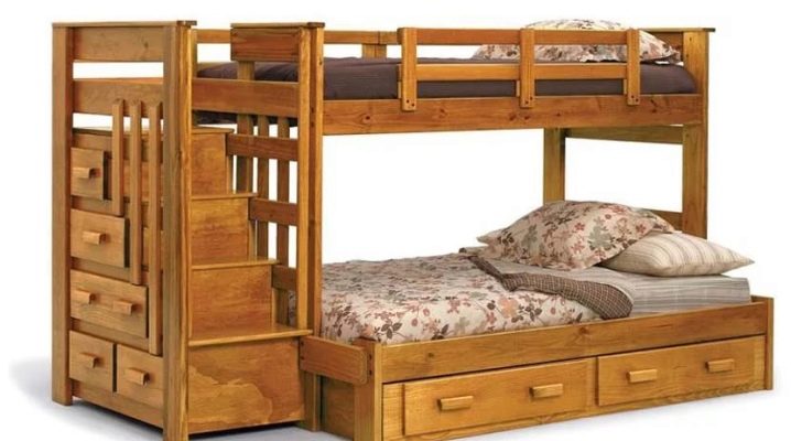  Detské poschodové postele z masívu: typy a dizajn