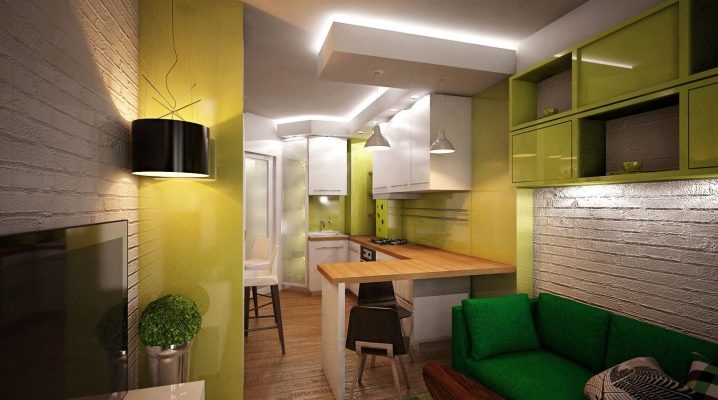  Дизайн и интериорен дизайн на кухненско-дневна площ от 12 квадратни метра. m