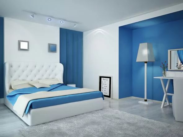 خلفية زرقاء في غرفة النوم 29 صور التصميم الداخلي باللون الأزرق