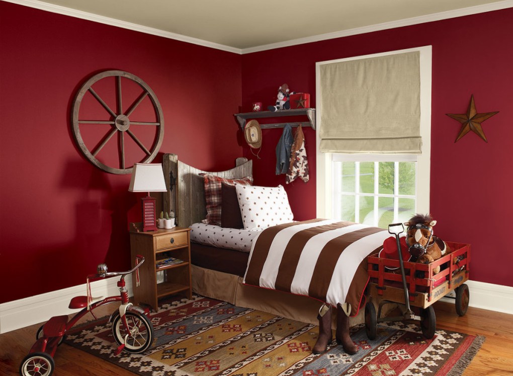 koppel toewijzen Brig Rode slaapkamer (58 foto's): interieur in rood-witte en rood-zwarte kleuren  met blauwe accenten