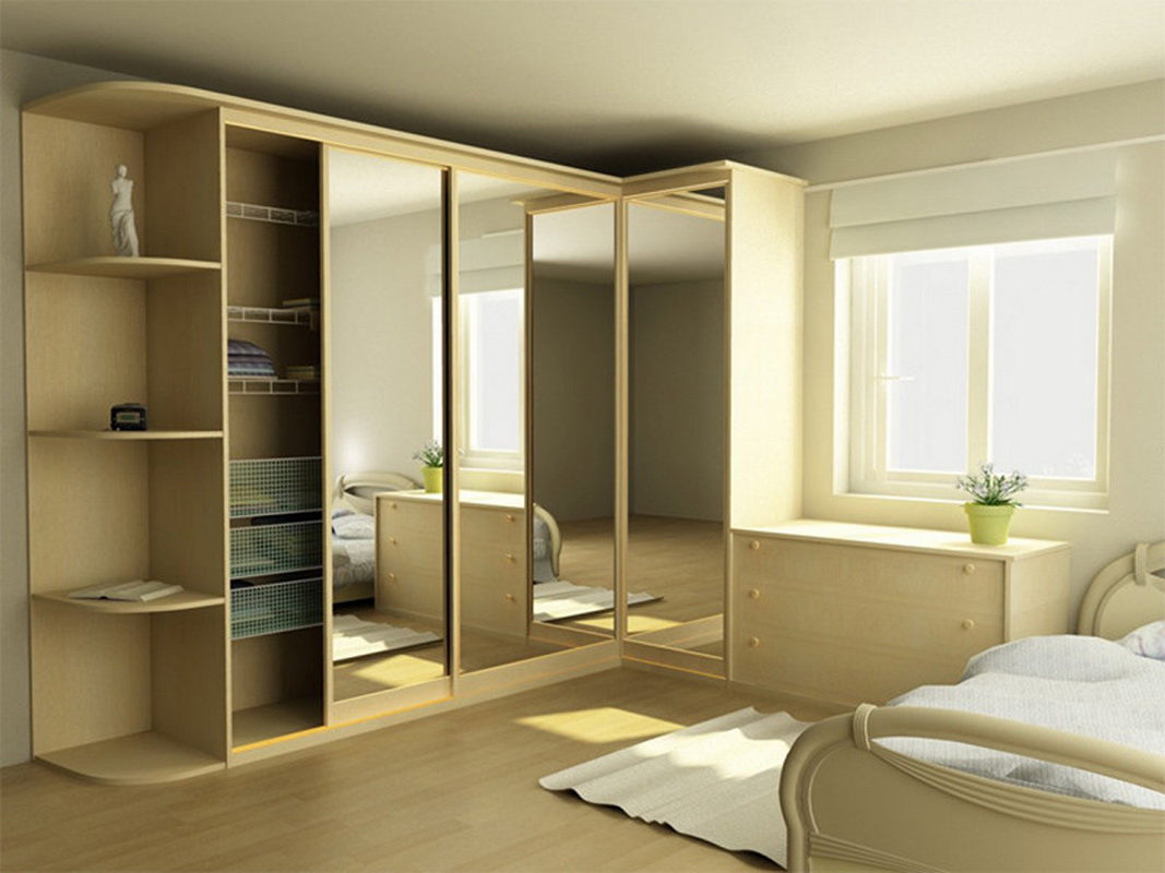 خزائن الزاوية في غرفة النوم 49 صور أفكار لتصميم غرفة نوم كبيرة مع مرآة