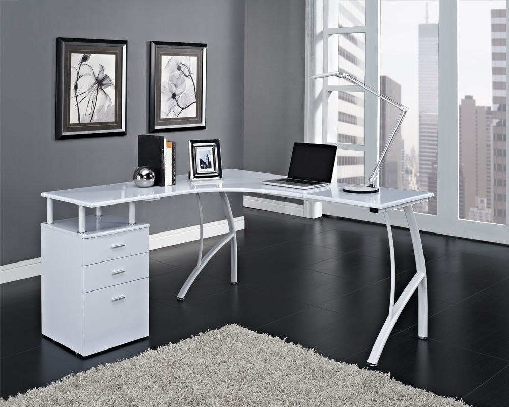 White Corner Computer Desk 36 Photos Furniture With Gloss And