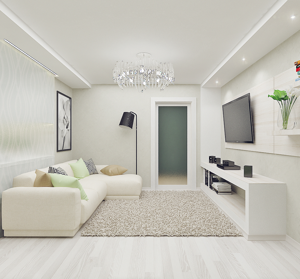 Интерьер гостиной в современном стиле в светлых тонах в квартире