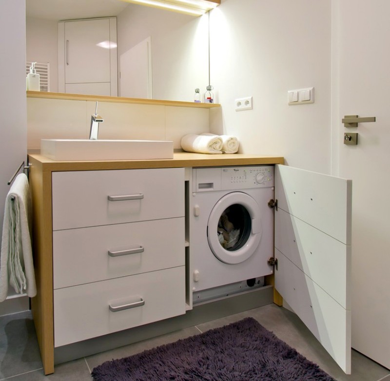 Uitgelezene Curbstone met een wastafel onder de wasmachine: in een badkamer in SA-99